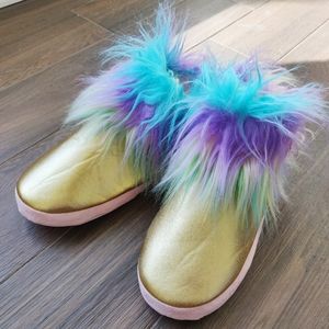 Gold Fuzzy Slippers